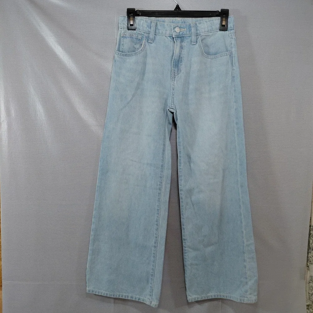 Old Navy High Rise Baggy Wide Leg Built In Tough Jeans Youth 12 Light Wash Denim